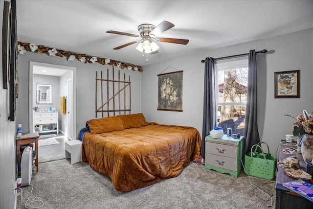 bedroom featuring ceiling fan and carpet floors