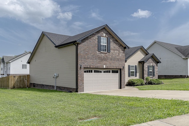 front facade with a garage and a front yard