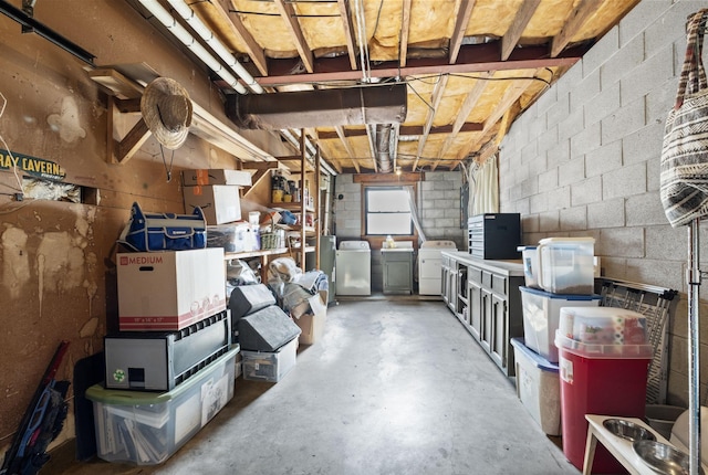 basement with washing machine and clothes dryer