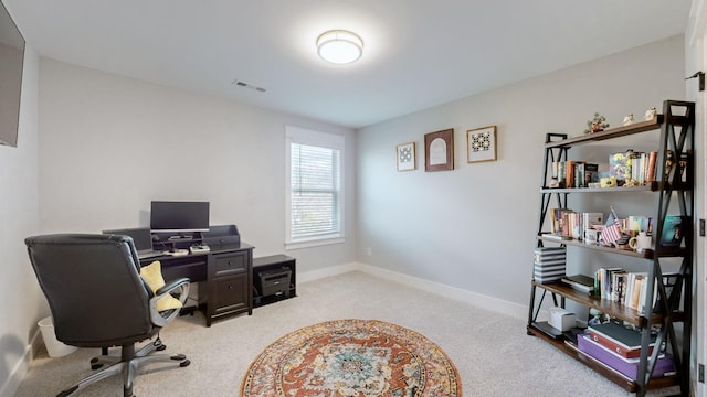 view of carpeted home office