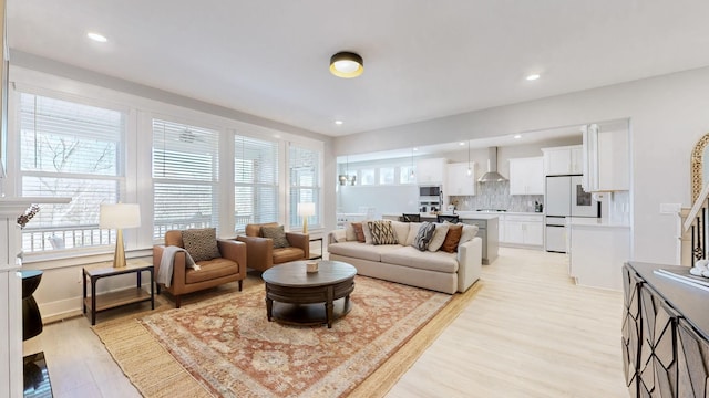 living room with light wood-type flooring