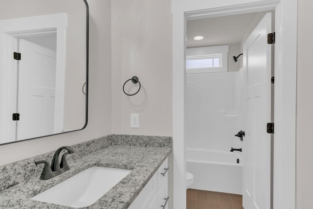 full bathroom with vanity, shower / washtub combination, and toilet