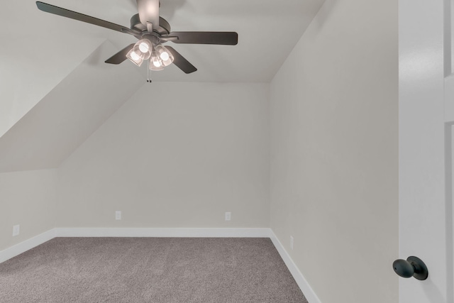 bonus room featuring lofted ceiling, ceiling fan, and carpet flooring