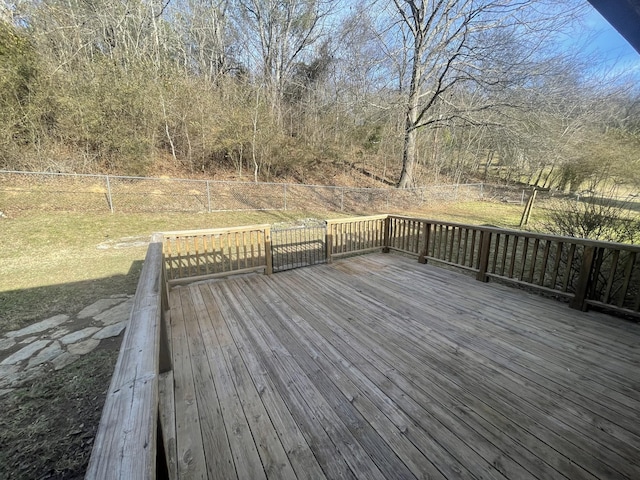 wooden deck featuring a yard and a fenced backyard