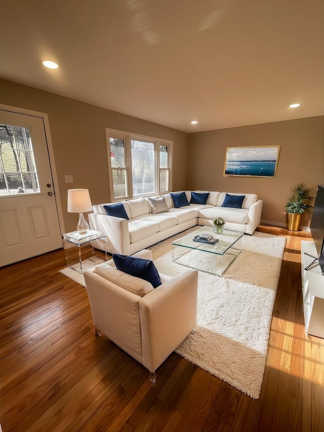 living area featuring recessed lighting and wood finished floors