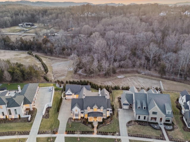 view of aerial view at dusk