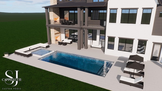 view of swimming pool with a patio and an in ground hot tub