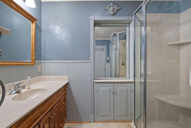 bathroom featuring vanity and walk in shower