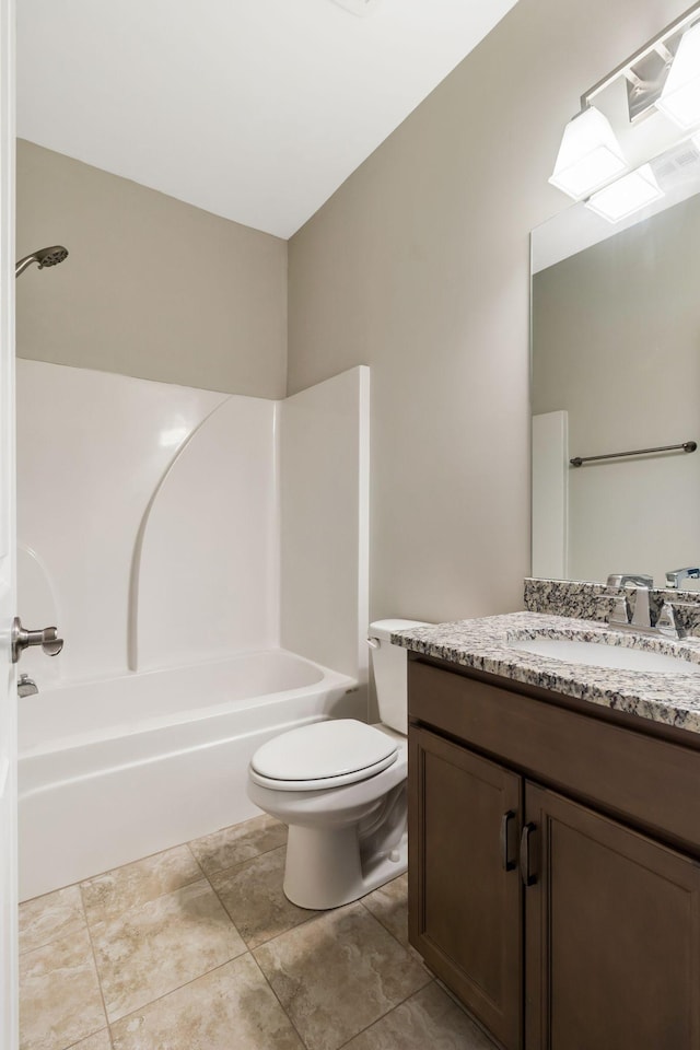 full bathroom featuring shower / tub combination, vanity, and toilet