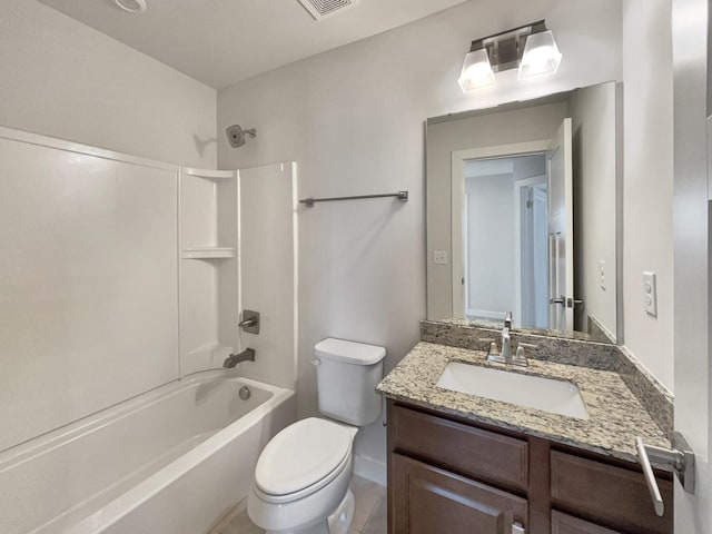 full bathroom featuring shower / bath combination, vanity, and toilet