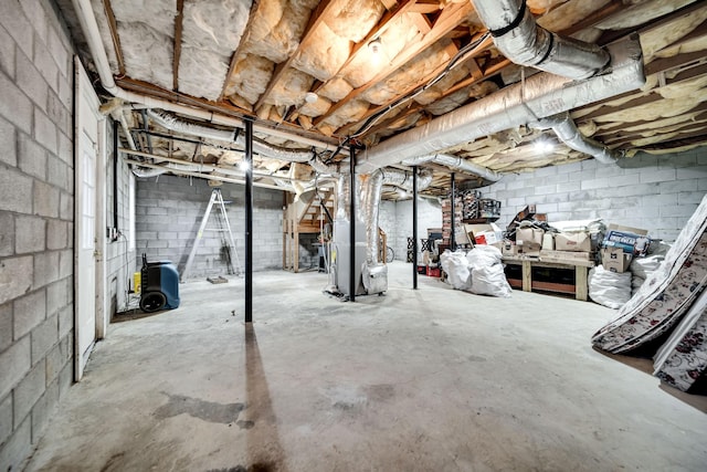 basement with heating unit