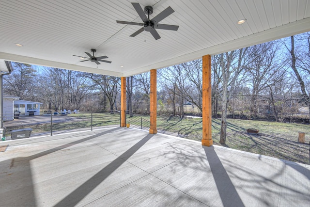 view of patio / terrace featuring ceiling fan