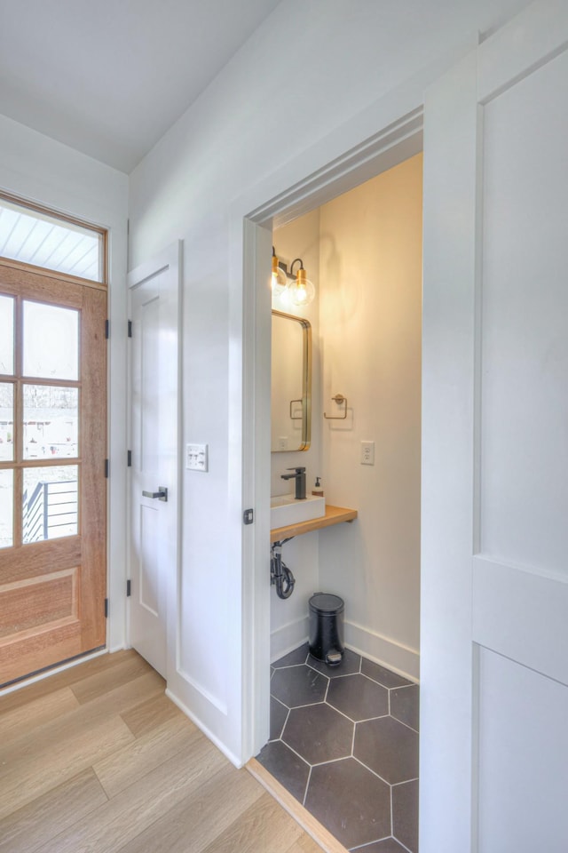 interior space with light hardwood / wood-style floors