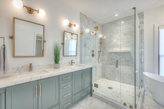 bathroom with vanity and separate shower and tub