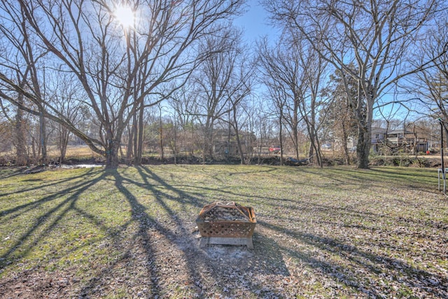 view of yard featuring an outdoor fire pit