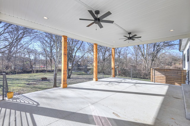 view of patio featuring ceiling fan