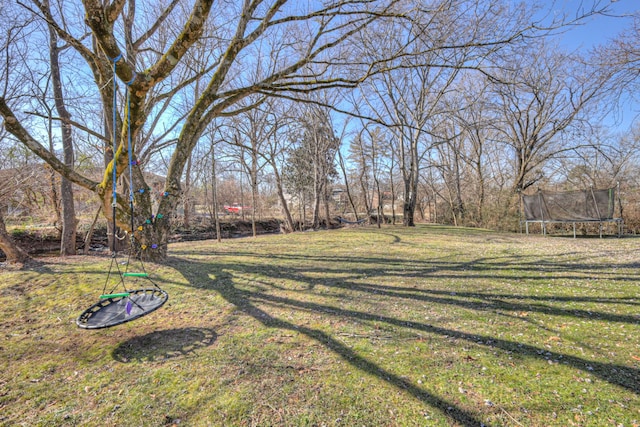 view of yard with a trampoline