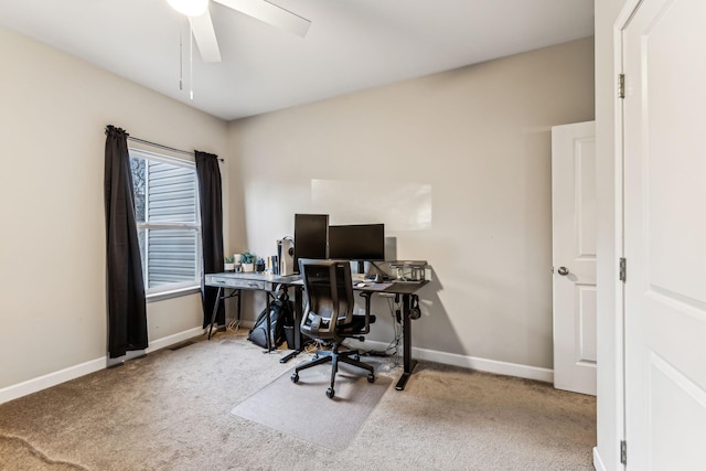 office featuring carpet floors and ceiling fan