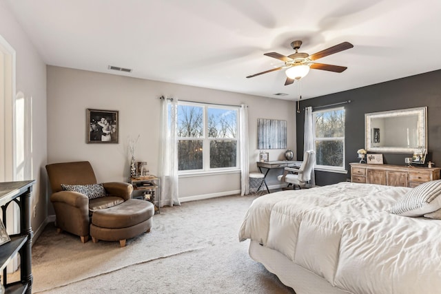 bedroom featuring ceiling fan and carpet flooring