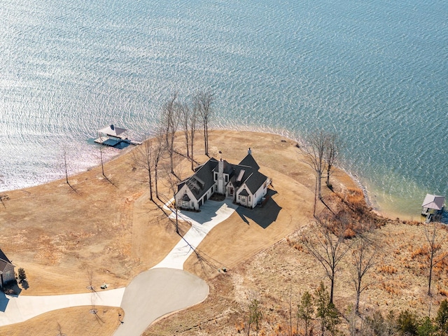 aerial view featuring a beach view and a water view