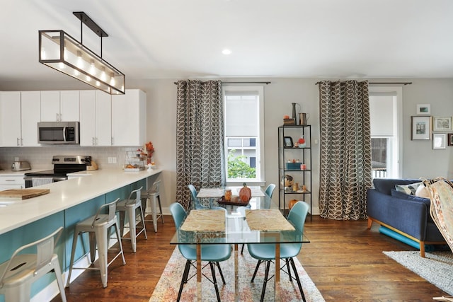 dining room with dark hardwood / wood-style flooring