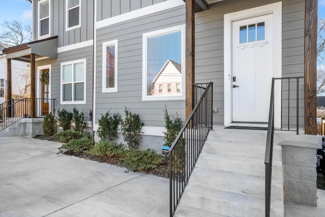 entrance to property with board and batten siding