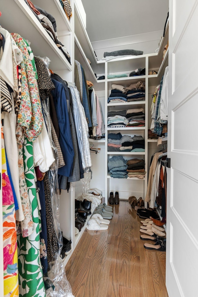 walk in closet featuring wood finished floors