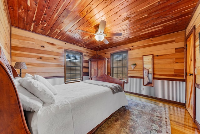 bedroom featuring wooden ceiling and ceiling fan