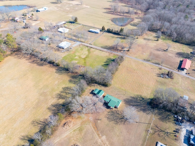 bird's eye view with a water view and a rural view