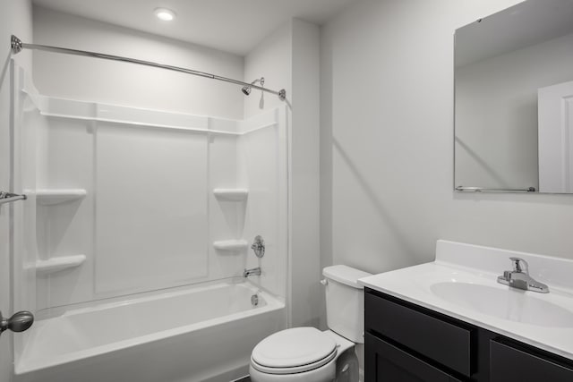 full bathroom with vanity, bathing tub / shower combination, and toilet