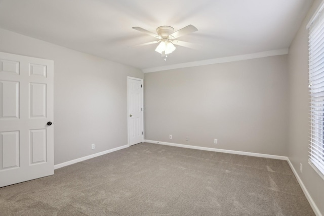 spare room featuring ceiling fan and carpet flooring