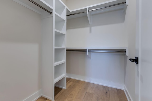 walk in closet with light hardwood / wood-style flooring