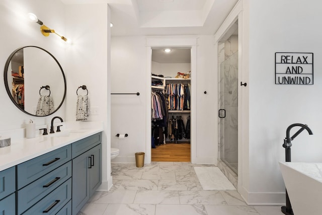 full bathroom featuring vanity, toilet, and independent shower and bath