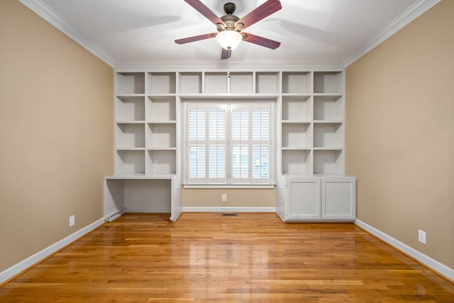 interior space featuring ornamental molding and light wood-type flooring