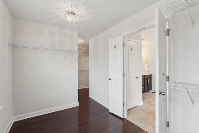 walk in closet with wood-type flooring