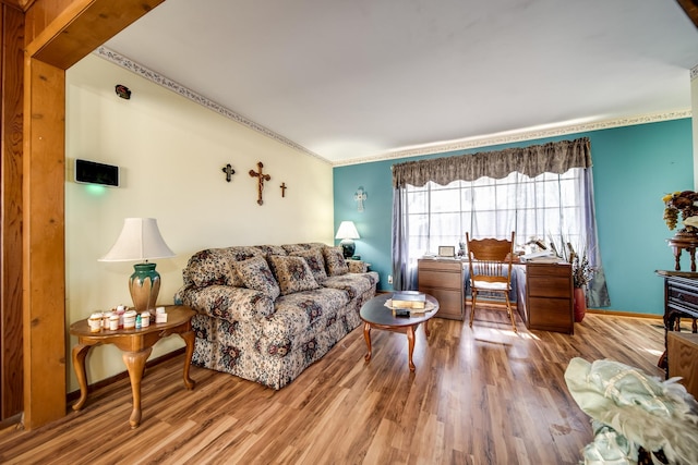 living room with hardwood / wood-style flooring