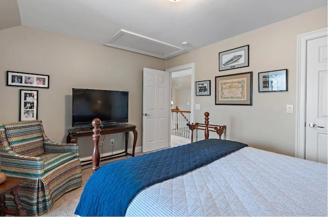 bedroom featuring lofted ceiling