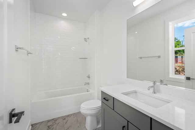 full bathroom with vanity, toilet, and shower / bathing tub combination