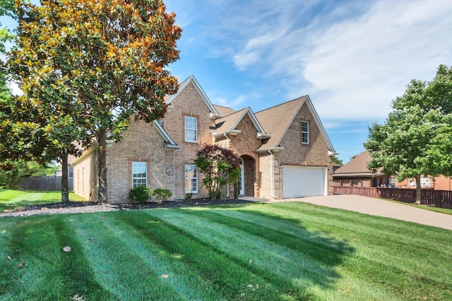 view of front of property featuring a garage and a front yard