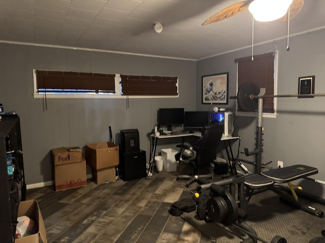 office area featuring crown molding