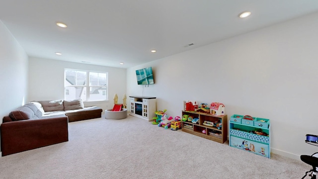 game room with carpet flooring