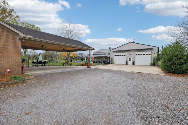 garage with ceiling fan