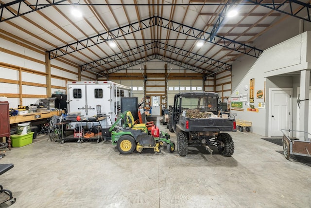 garage featuring a workshop area