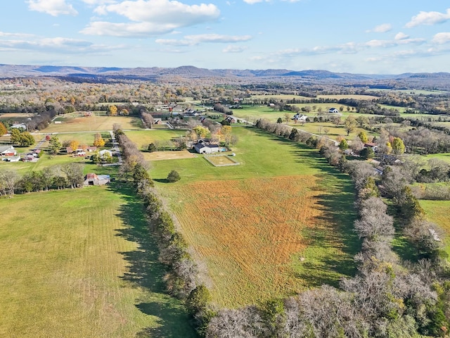 bird's eye view featuring a rural view and a mountain view