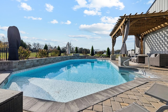 view of swimming pool with a patio and a pergola