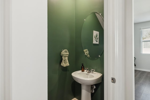 bathroom featuring wood-type flooring