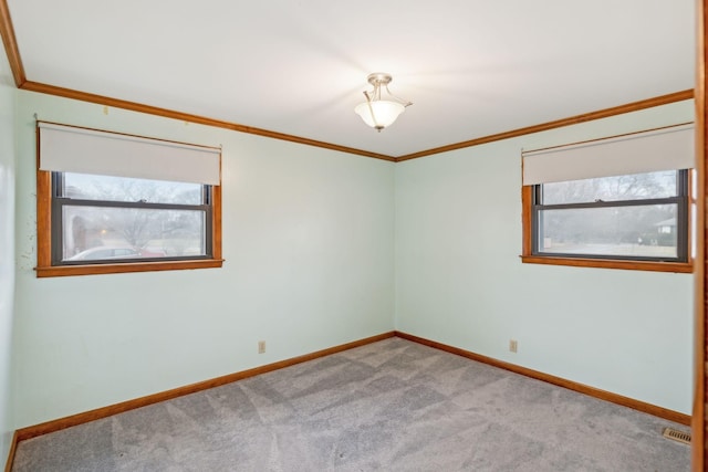 carpeted empty room with crown molding