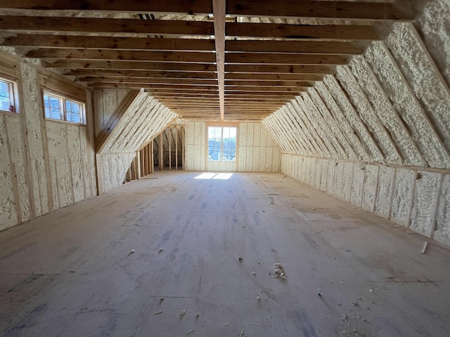 view of unfinished attic