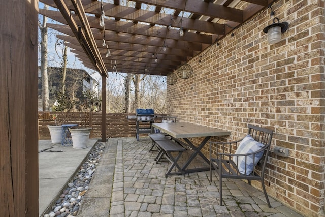 view of patio featuring a pergola