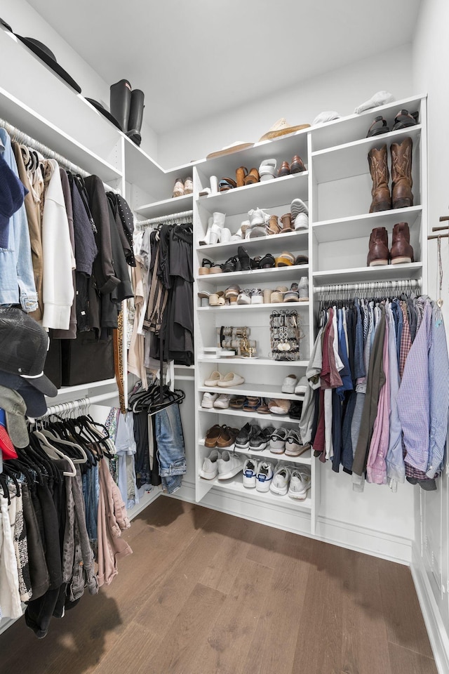 walk in closet featuring dark hardwood / wood-style flooring